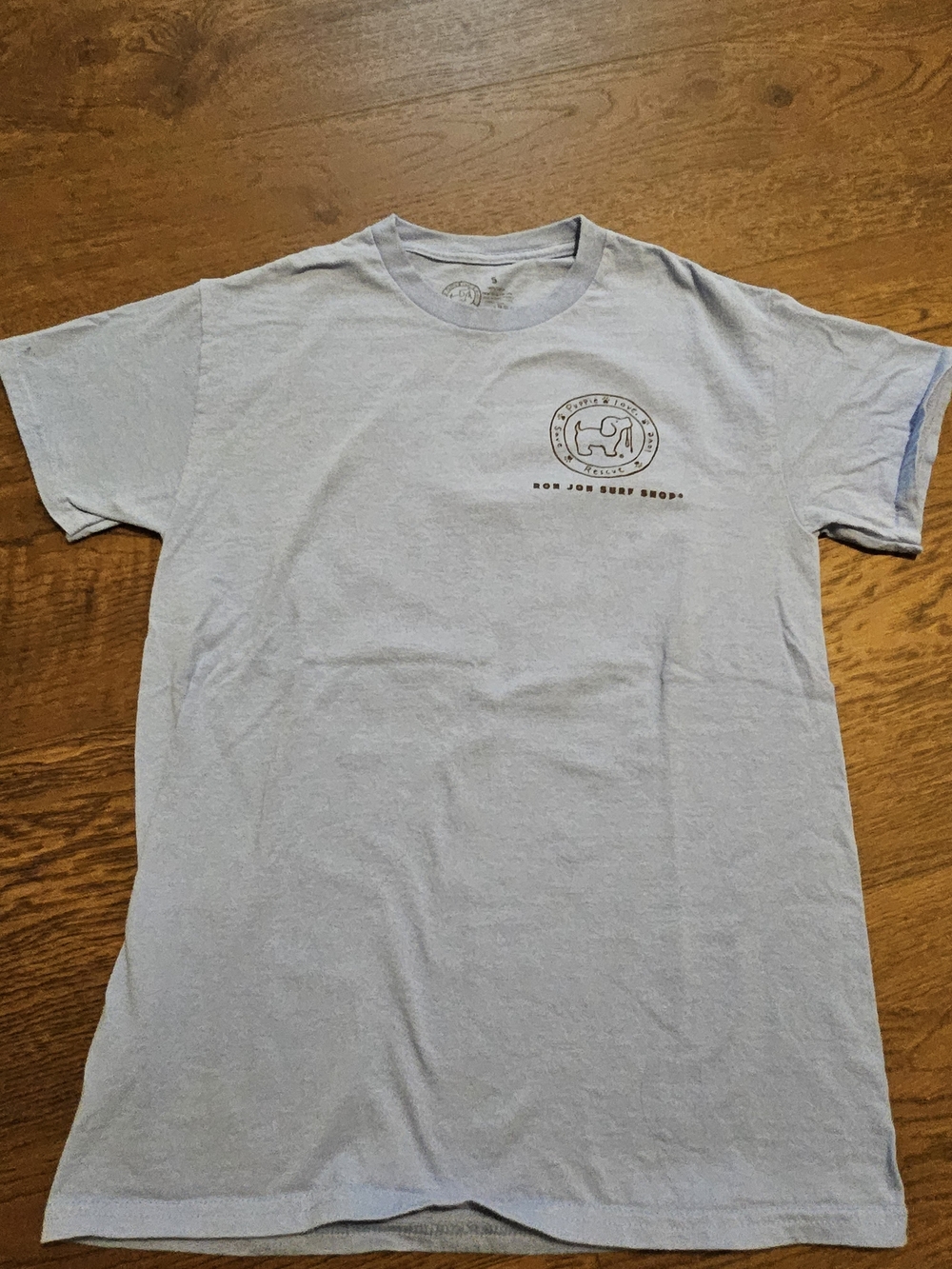 RON JON SURF Shop Men's Light Blue Short Sleeve Tee with Chest Emblem